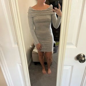 Heather Gray Off the Shoulder Winter Fitted Dress